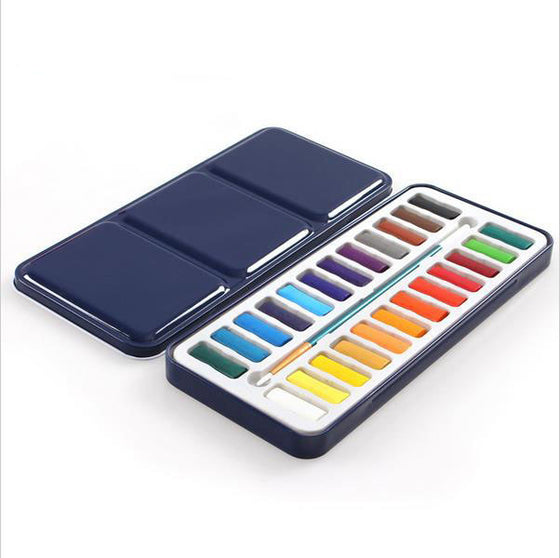 24 Colors Portable Tin Box Solid Watercolor Paints