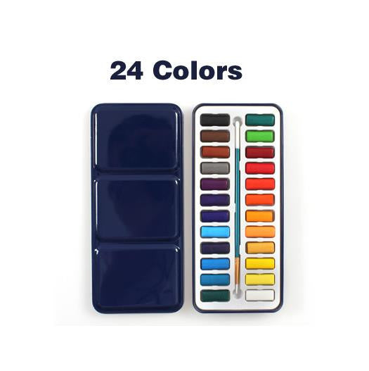 24 Colors Portable Tin Box Solid Watercolor Paints