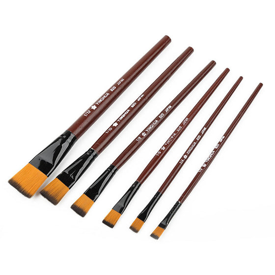 6Pcs High Quality Artist Nylon Hair Wooden Handle