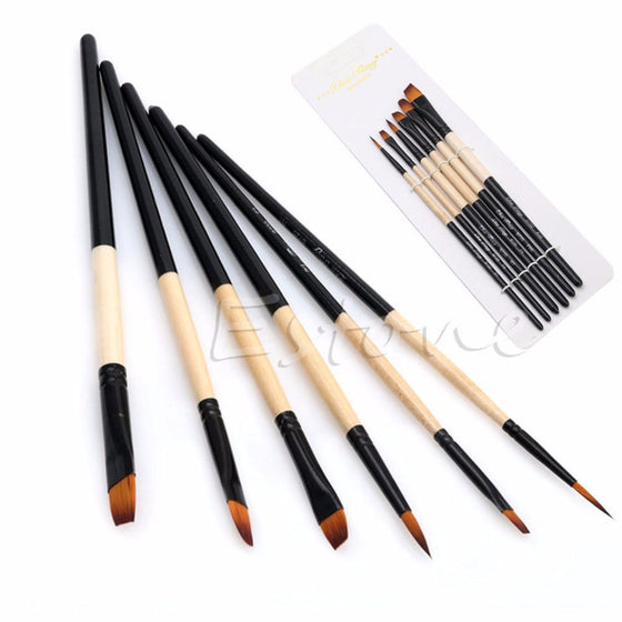 C18 New Hot 6 Pcs/Set Flat Nylon Hair Paint Brush